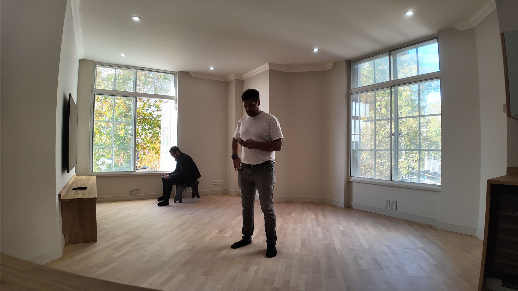 Finished room with freshly restored wood flooring
